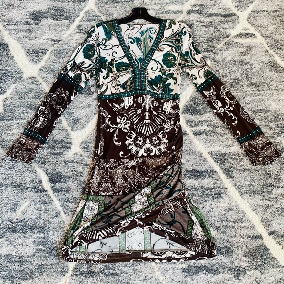 Dresses & Skirts - 100% Silk Green White Brown Curve-Loving Dress